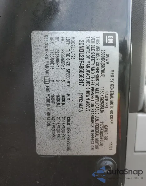 2008 Chevrolet Equinox Ls from USA, damaged, VIN 2CNDL23F486060317